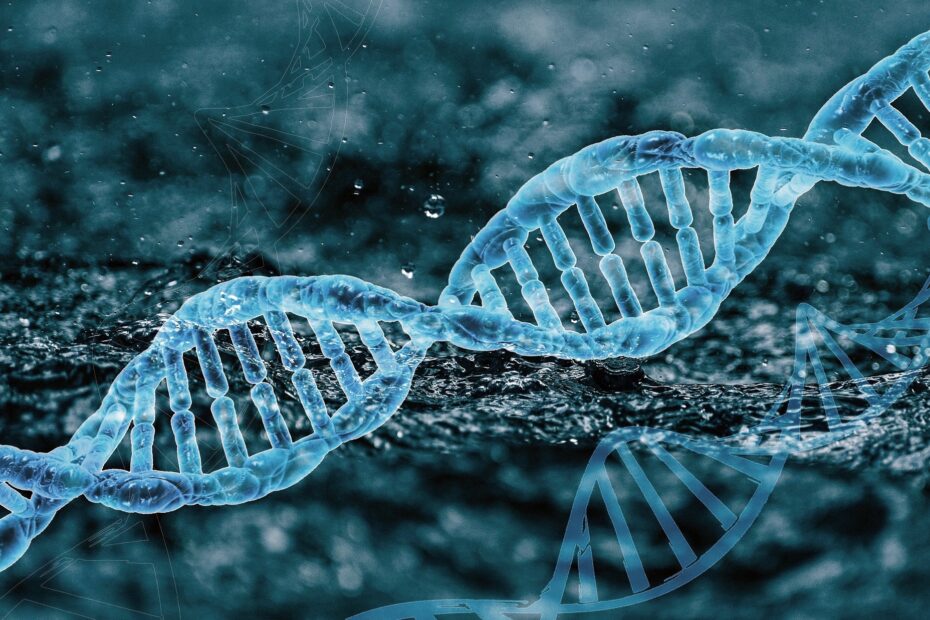 fragment nici DNA na niebieskim tle. Geny w depresji